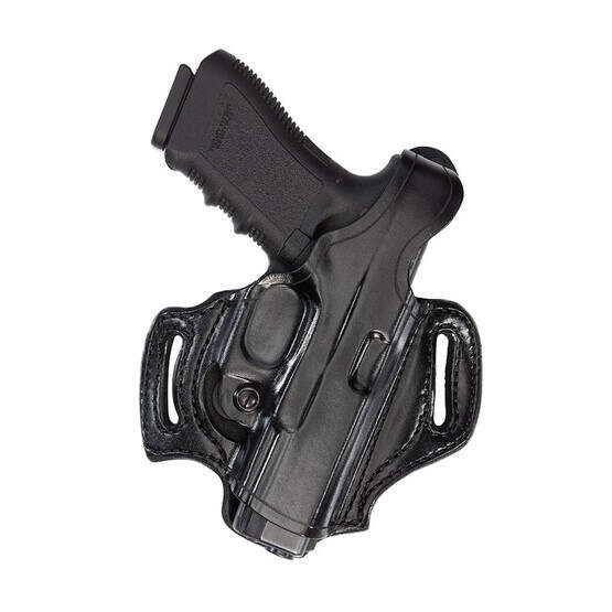 Aker Leather Flatsider XR-12 Belt Side Left hand Holster Plain Black glock 29/30 features a thumb break retention strap